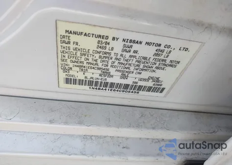 2004 Nissan Maxima 3.5 Sl from USA, damaged, VIN 1N4BA41E64C905456